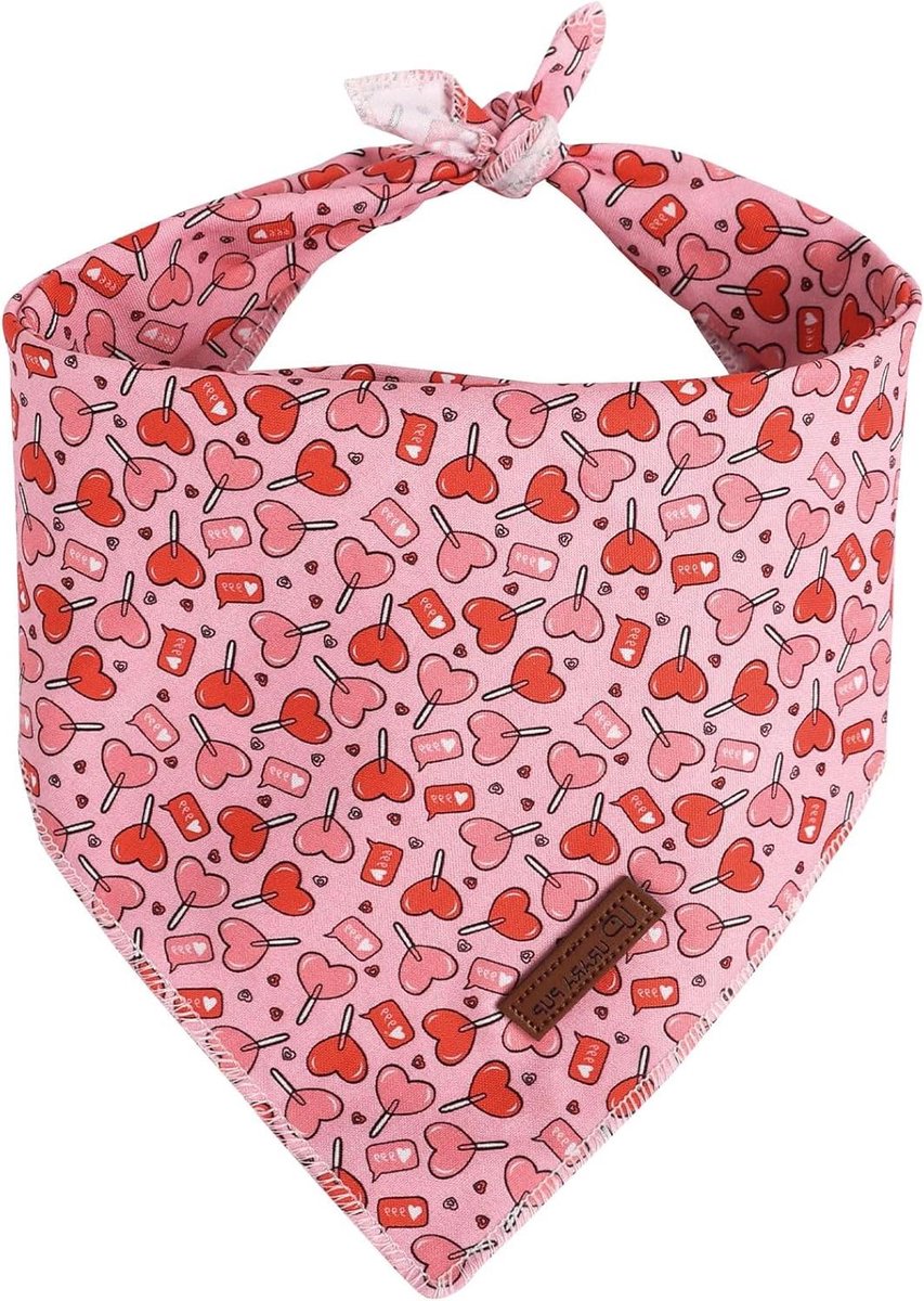 Honden Bandana - Huisdier Sjaal - Valentijnsdag Viering - Zacht Katoen - 58 x 40 cm - Roze Hartjes