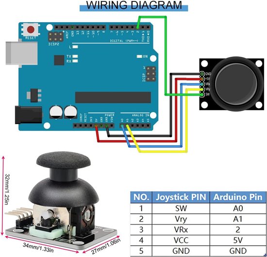 XY Joystick Module - Gamecontroller Sensor - Doe-het-zelf Projecten - Dubbele As Analoog Digitaal - 8 stuks - Zwart — afbeelding 4