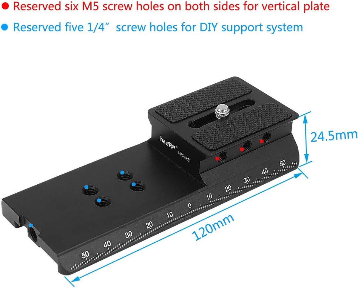Camera Hoogteverhoging Plaat - Gimbal Stabilisator Verhoger - Grotere Lenzen Gebruiken - Lasergegraveerde Referentieschaal - 15 mm Hoogte - Zwart