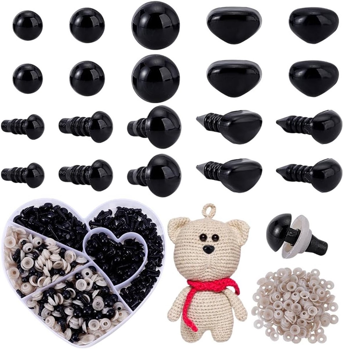 280 Stuks Veiligheidsogen en Neus Set voor Amigurumi en Viltwerk - Inclusief 180 Stuks Haakogen en 100 Stuks Zwarte Neus voor Knuffeldieren en Puppets