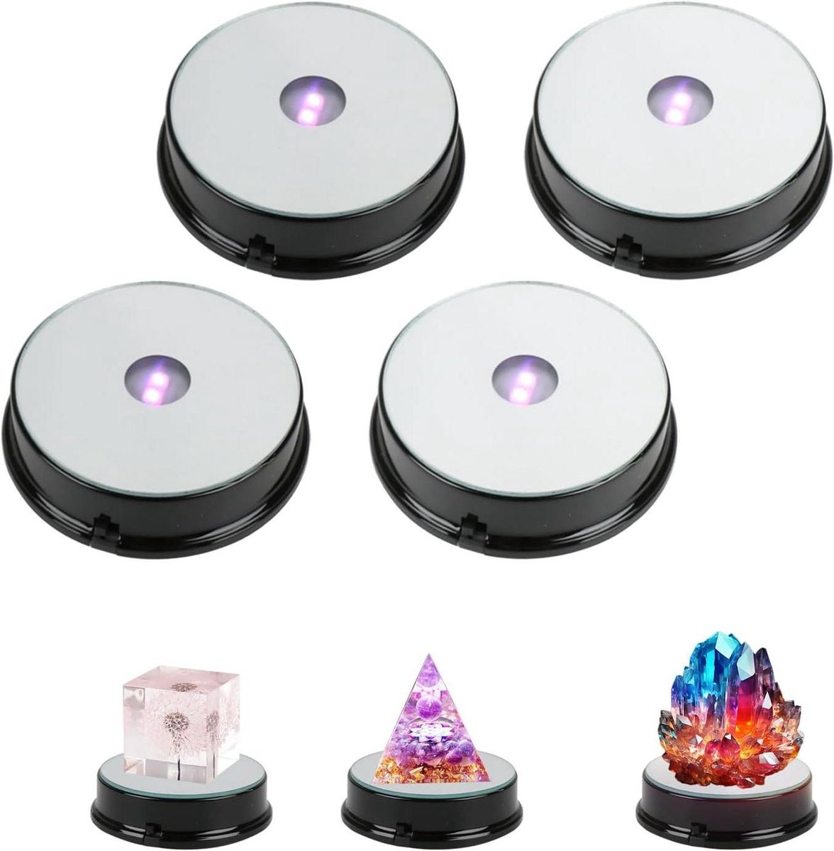 LED Licht Display Basis - Verlichte Standaard - Objecten Tonen - Zeven Kleuren - 8.5 cm - Zwart