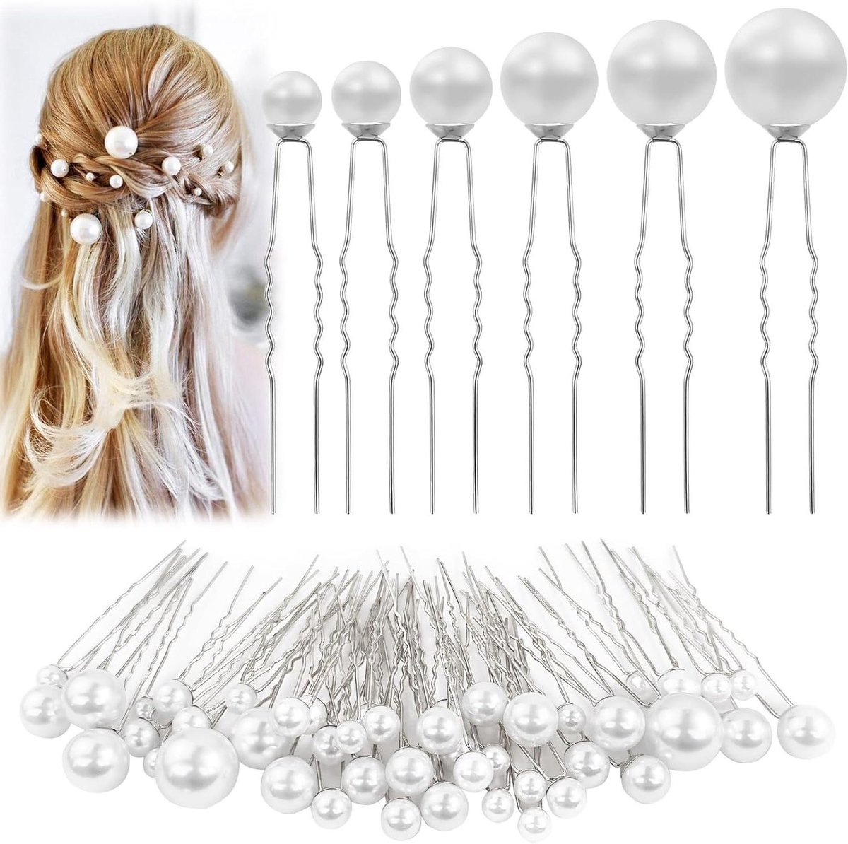 Parels Haarclips - Haarsieraden Bruiloft - Haar Stylen - U-Vormig Ontwerp - 50 stuks - Zilver