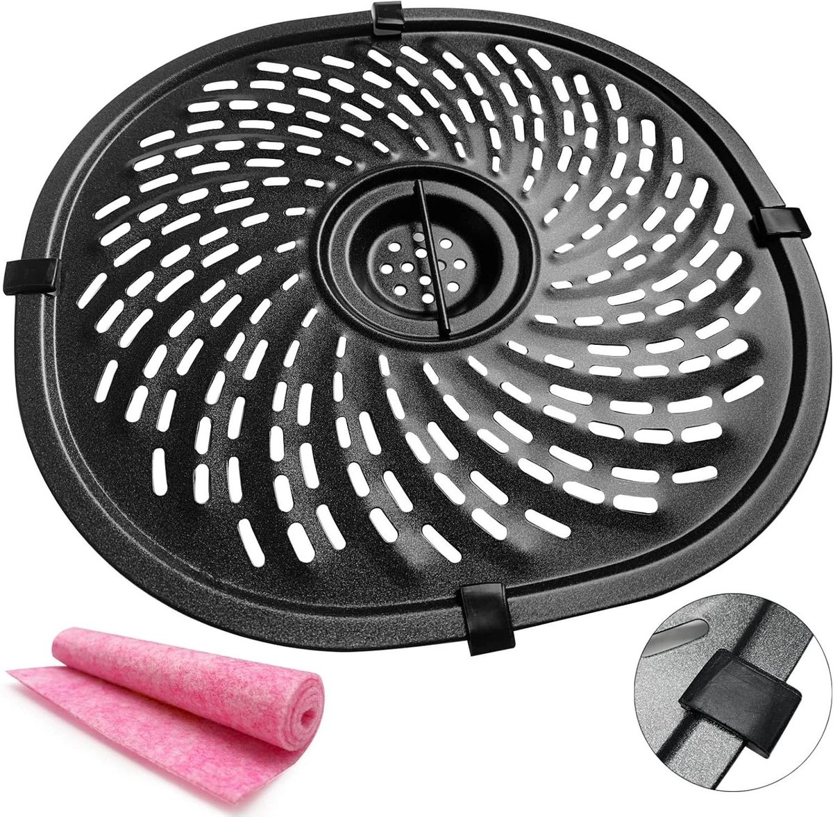Airfryer Grillplaat - Crisper Lade - Gezond Koken - Vaatwasmachinebestendig - 7QT - Zwart