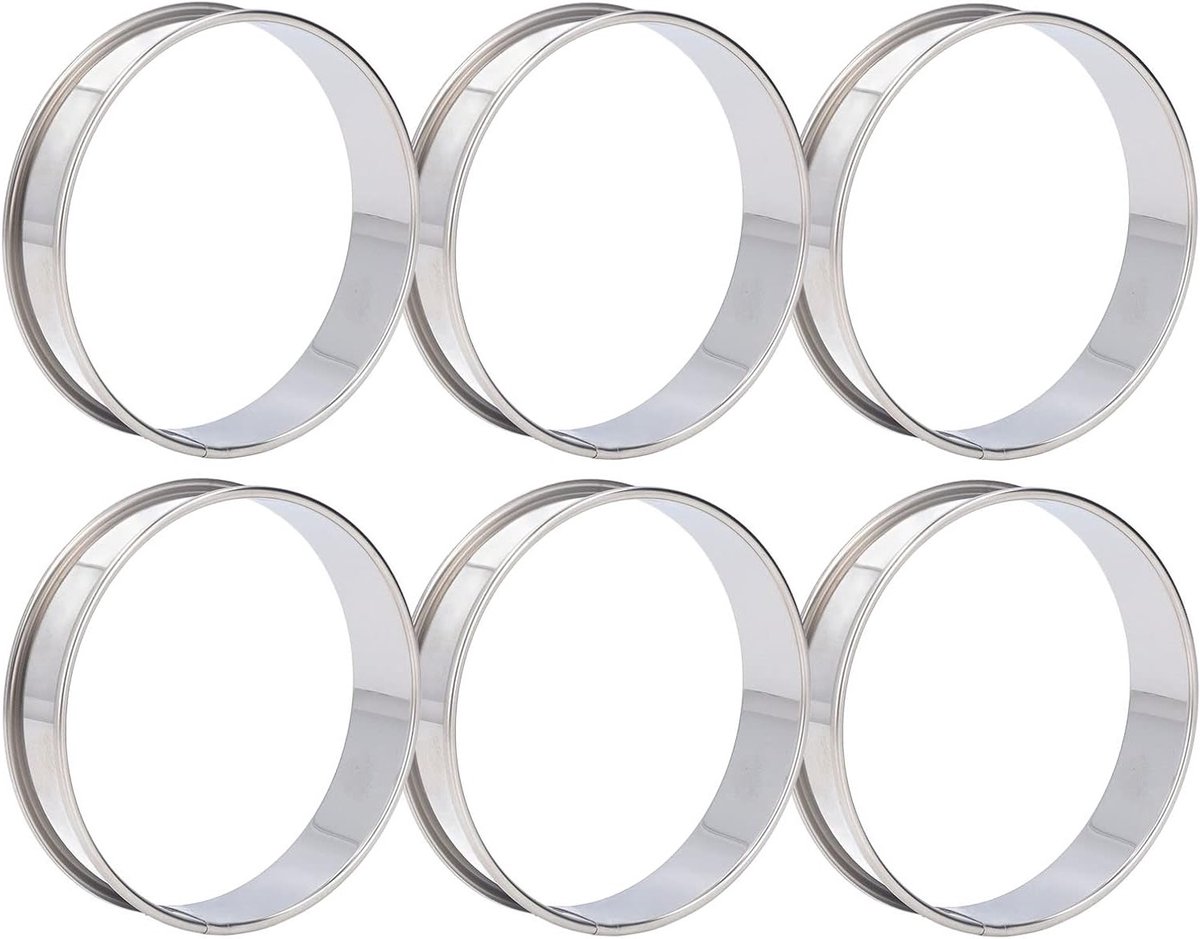 Set van 6 Ringen voor Crumpets en Muffins van RVS, Antiaanbak Mallen voor Eieren en Pannenkoeken, Keukenaccessoires voor Bakken (8 cm)