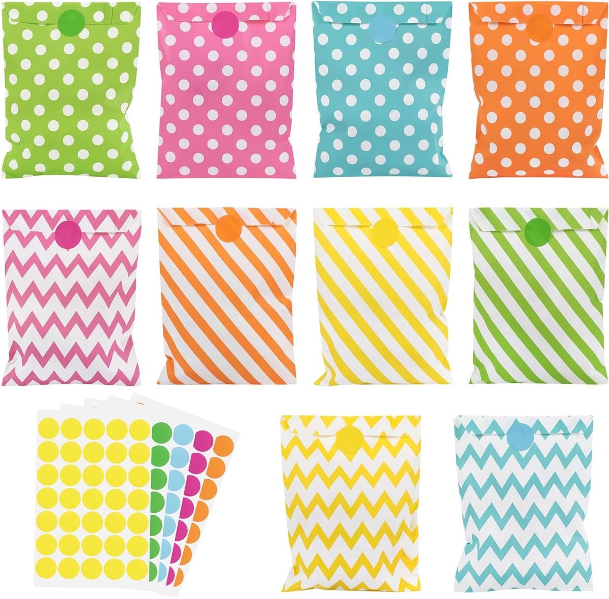 Set van 100 Butterbroodzakken 18 x 13 cm, Kleurrijke Papieren Zakjes voor Feestjes, Verjaardagen en Bruiloften in 5 Kleuren