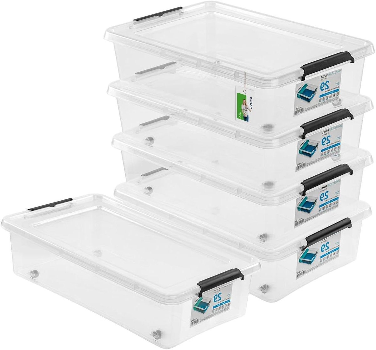 Opbergdozen op wielen - Plastic containers - Ruimte organiseren - Vaatwasserbestendig - 58x39x16cm - Transparant