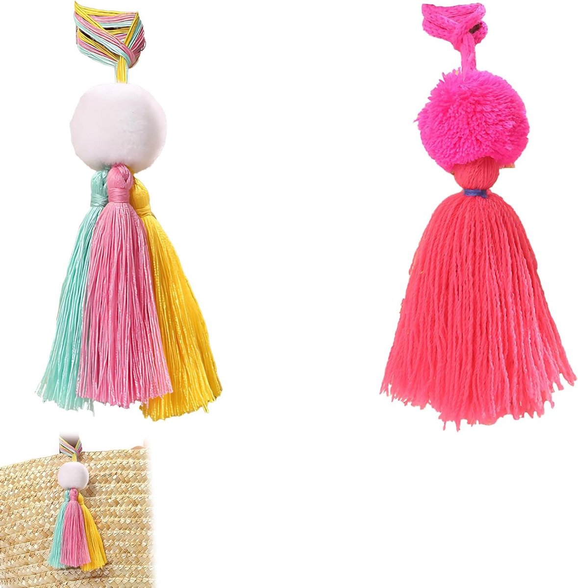 Boho Regenboog Sleutelhanger met Pompon - Kleurrijke Tasaccessoire met Kwastje - Handgemaakt Cadeau voor Vrouwen en Meisjes