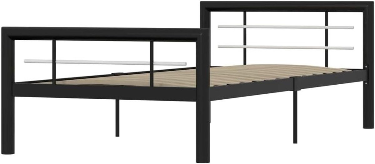 Metalen Bedframe - Klassiek Bed - Goede Nachtrust - Sterke Lattenbodem - 90x200 cm - Zwart en wit
