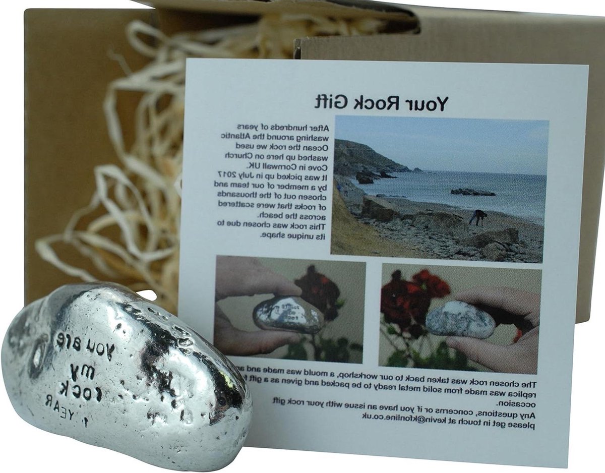 Jubileum Steen - Gepolijste Rots - Cadeau Idee - Massief Metaal - 200 gram - Zilver