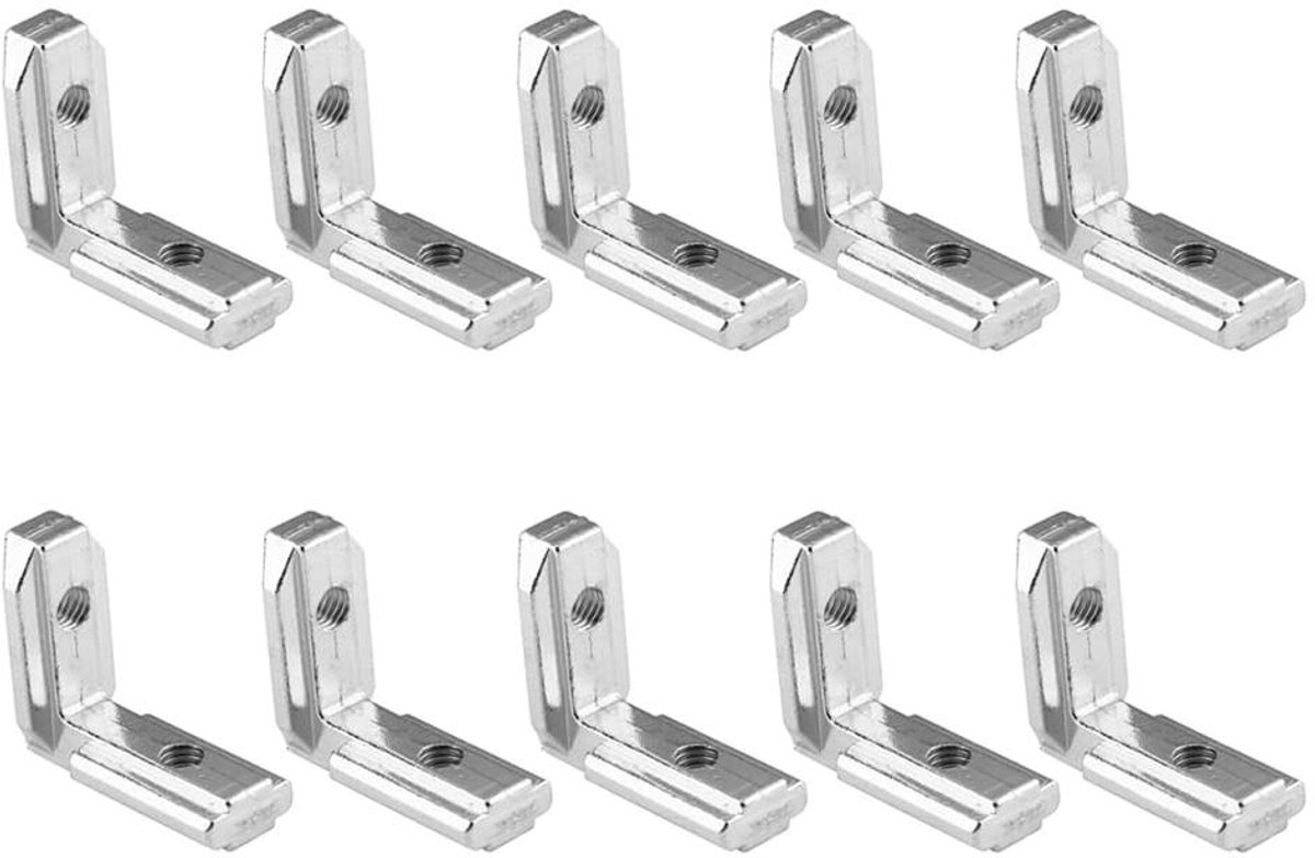 Hoekbeugelbeugel - L-vormige connector - Aluminium profiel verbinden - Koolstofstaal met vernikkeling - 10 stuks - Zilverkleurig