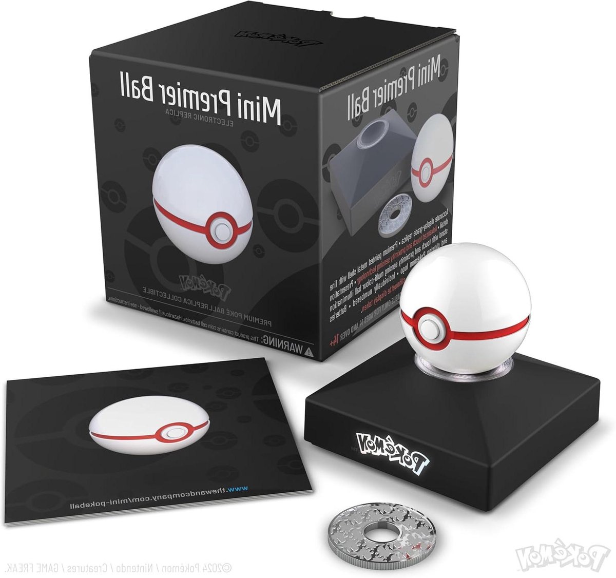 Poké Ball Replica - Premier Ball - Verzamelen en Display - Metaal met Lichteffecten - 75 mm - Meerkleurig
