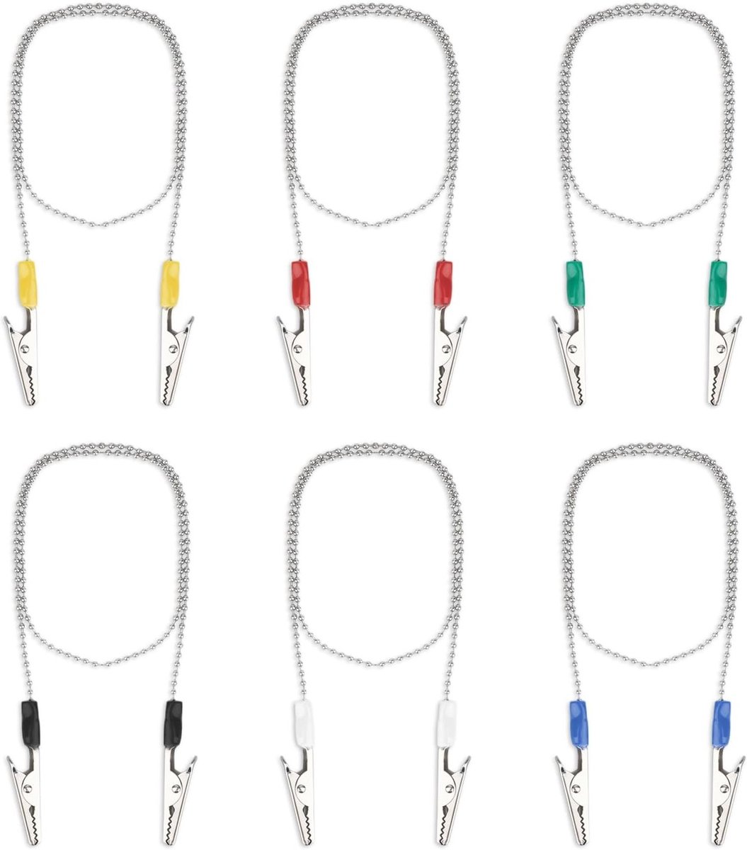 6 Stuks Verstelbare Tandarts Servetten Klemmen met Ketting, 58cm Servettenhouder voor Volwassenen, Kinderen en Ouderen (6 Kleuren)
