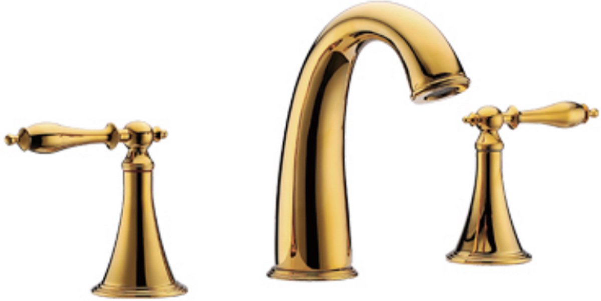 Hudor Fonteinkraan met Planchet - Driegats Mengkraan Badkamer - 045 Doré Collectie Scamandre - Gerecycled Messing - Draaibare Uitloop - Goud