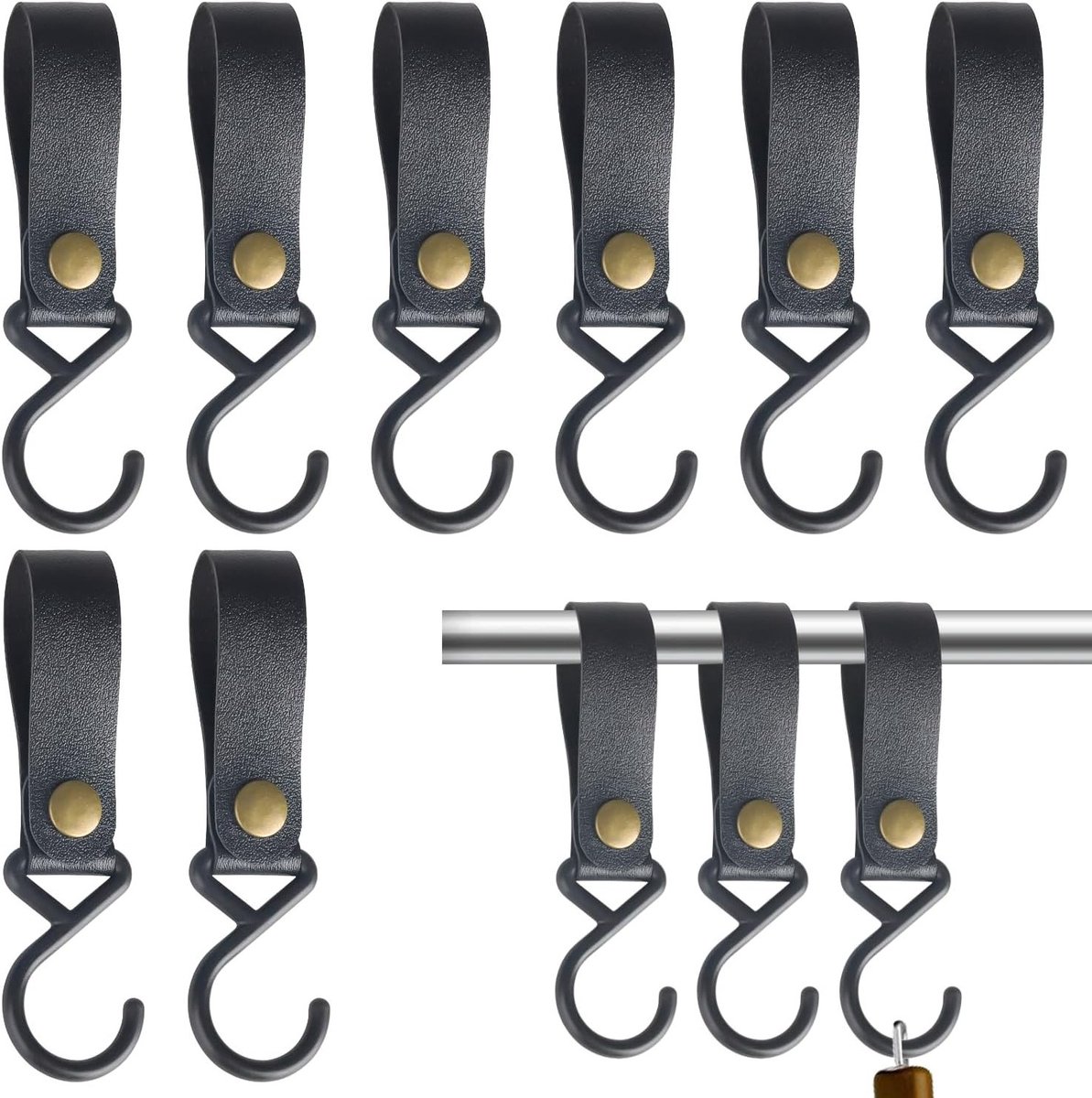 8 Stuks S-Haak met Leren Lus, Veelzijdige Haak voor Ophangen van Handdoeken, Keukenaccessoires en Campingbenodigdheden