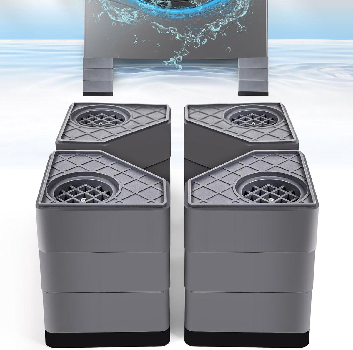 Anti-vibratie pads - Wasmachine voetjes Stabilisator pads - Voorkomen geluid en beweging - Verhoogt 45 cm - 4 stuks - Zwart