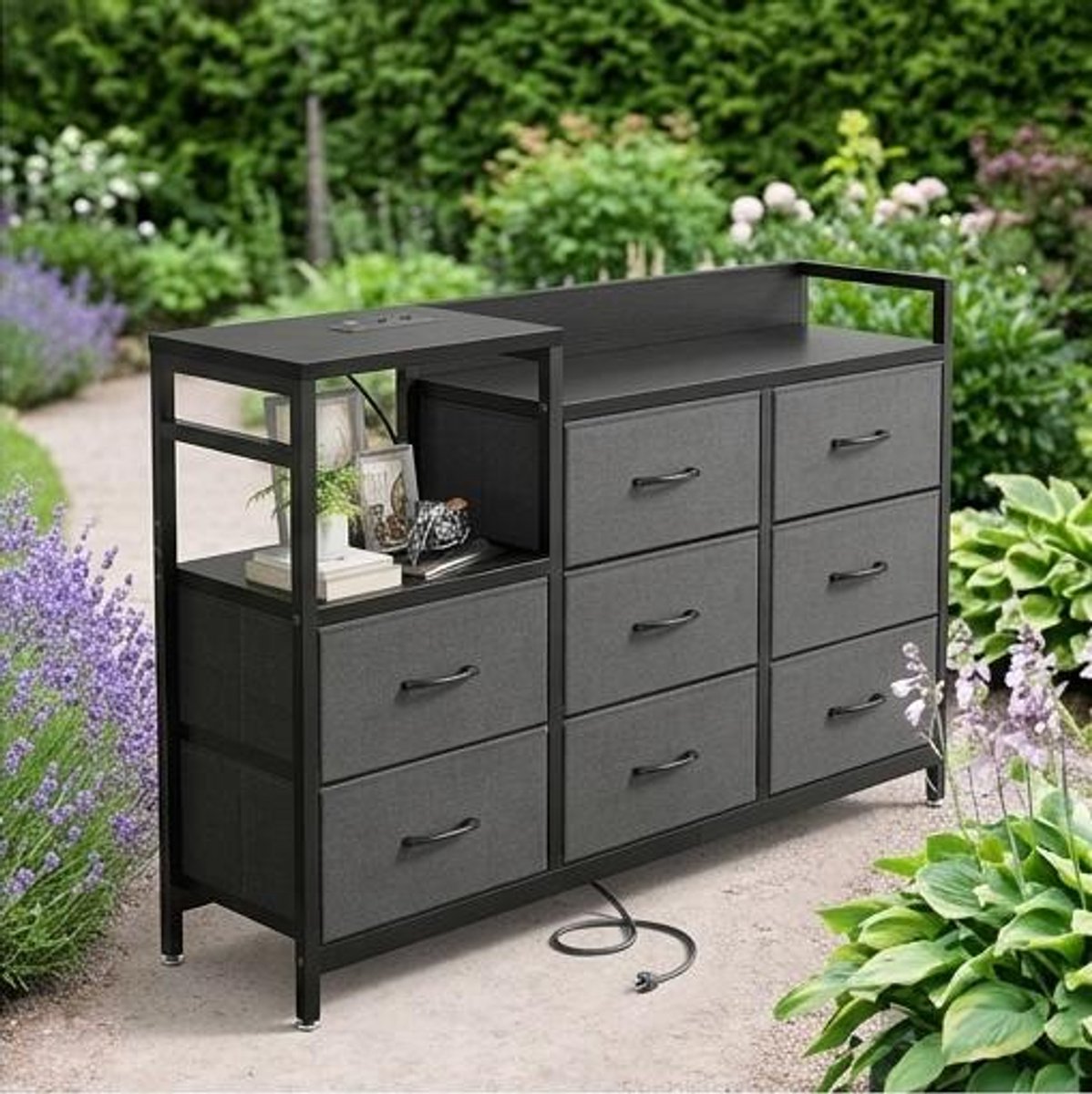 Commode met 8 Laden en - 132x30x88 cm - Zwart - Medahomestore