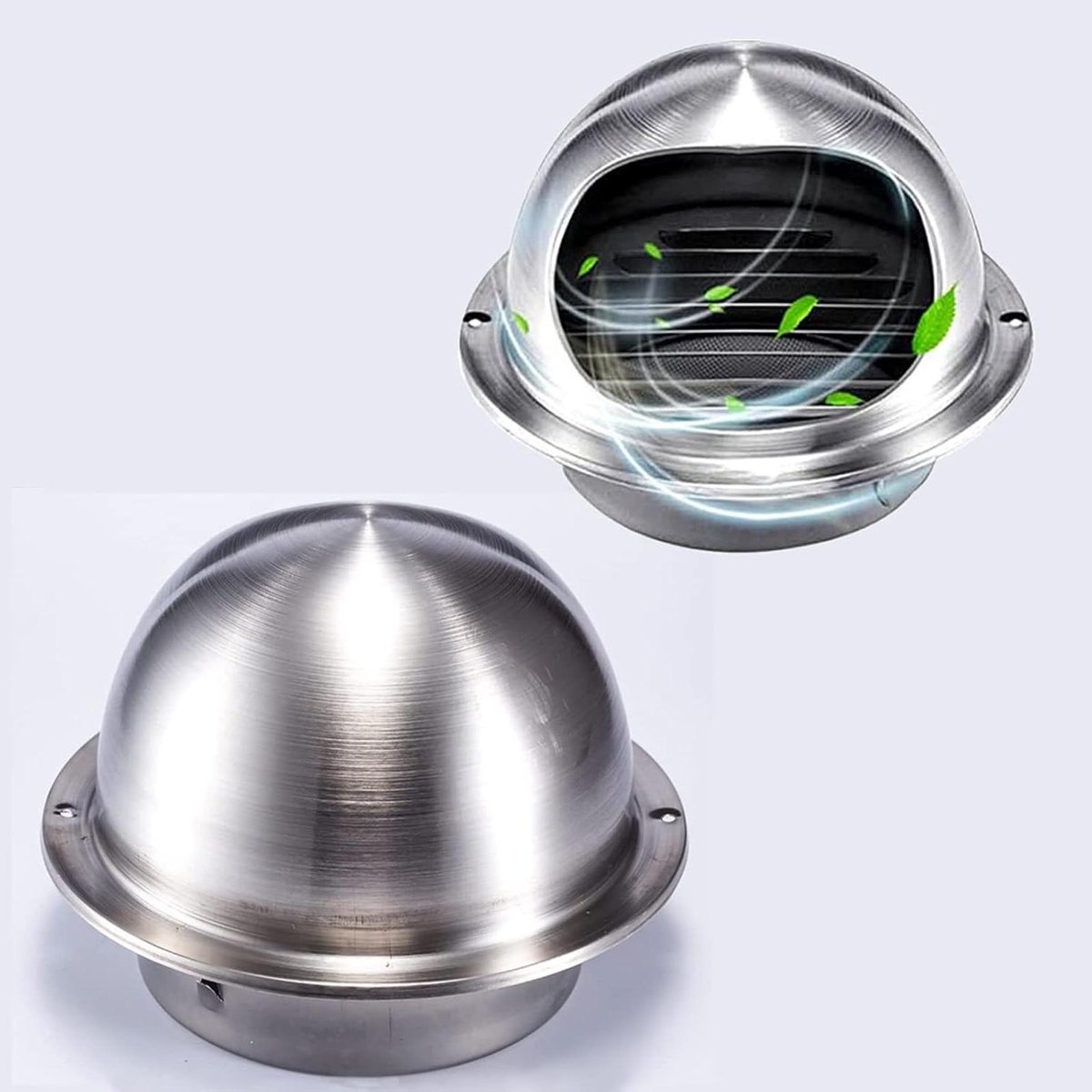 Ventilatie-uitlaat RVS - Ventilatierooster Muur - Lucht Afvoeren - Met Gaasfilter - 4 Inch - Zilver