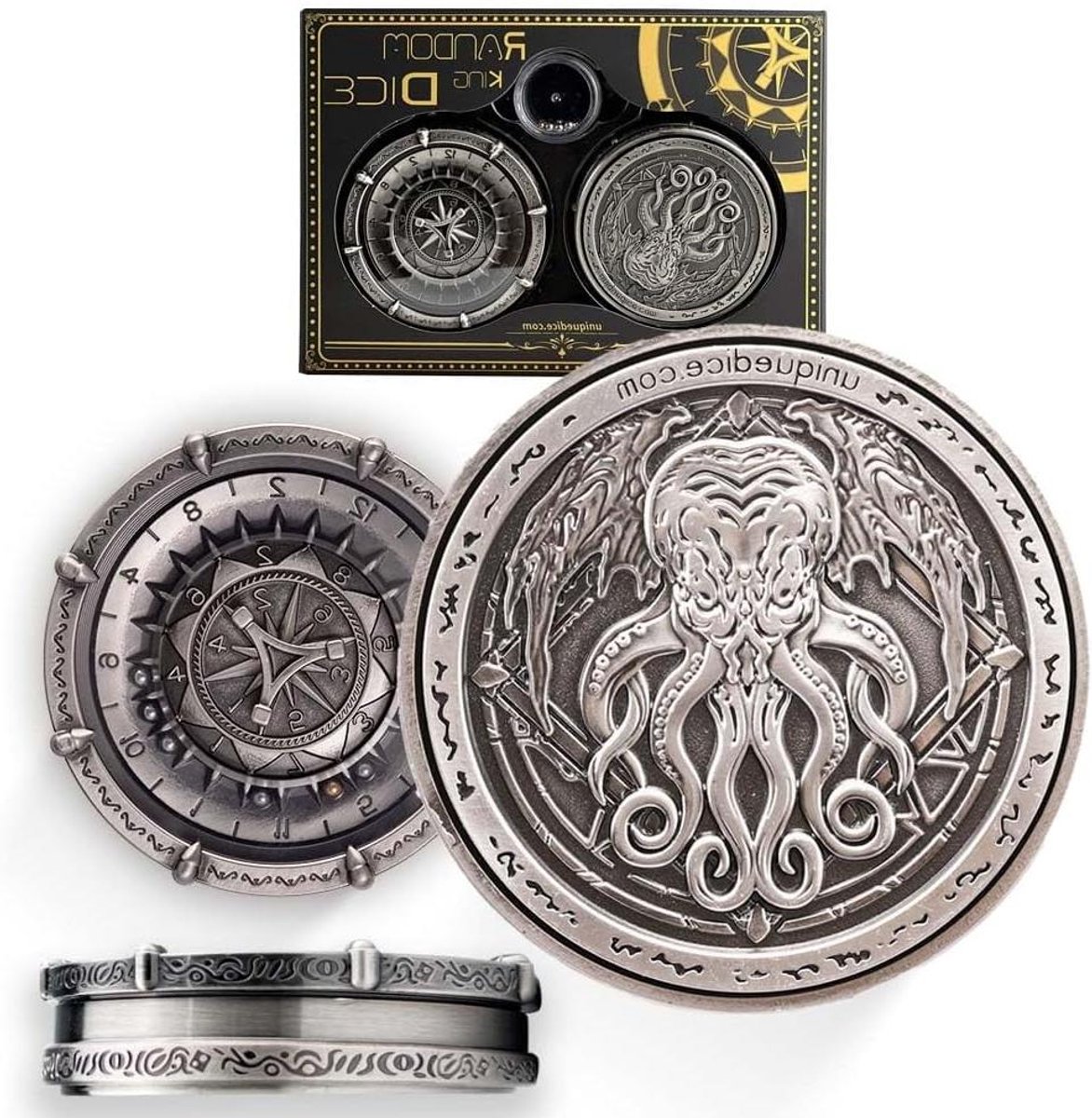 Dobbelspel Set - Dobbelstenen RPG - Rollenspellen - Dubbele Rotatie Wielen - 7-in-2 - Cthulhu Moonlight Zilver