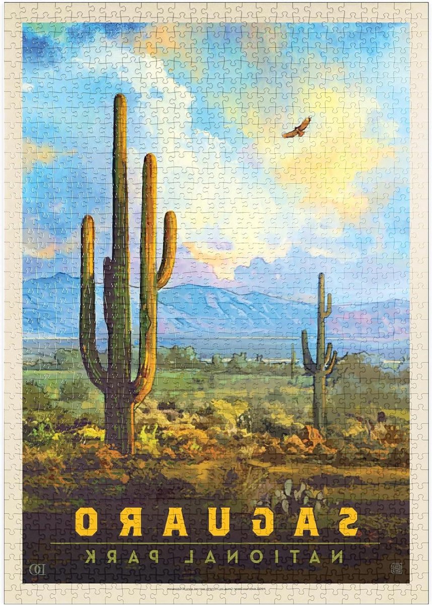 Legpuzzel Saguaro National Park - Puzzel 1000 stukjes - Ontspannen tijdverdrijf - Vintage poster design - 1000 stukjes - Meerdere kleuren