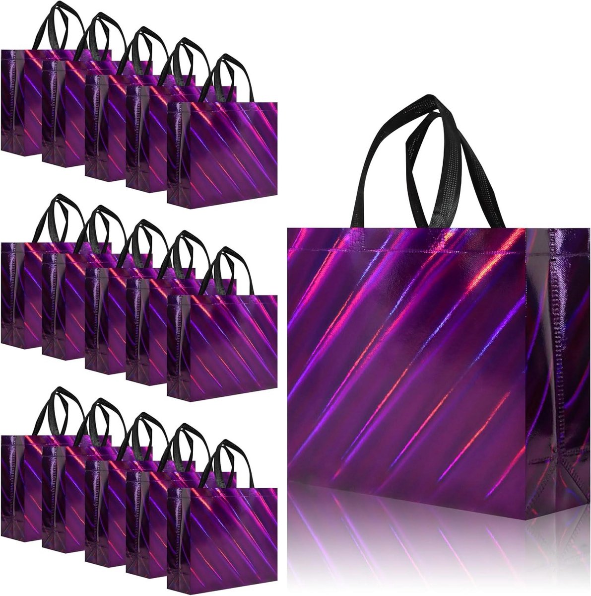 Cadeauzakjes - Geschenkzakjes herbruikbaar - Feestelijke verpakking - Met handgrepen en basis - 30 x 10 cm - Paars