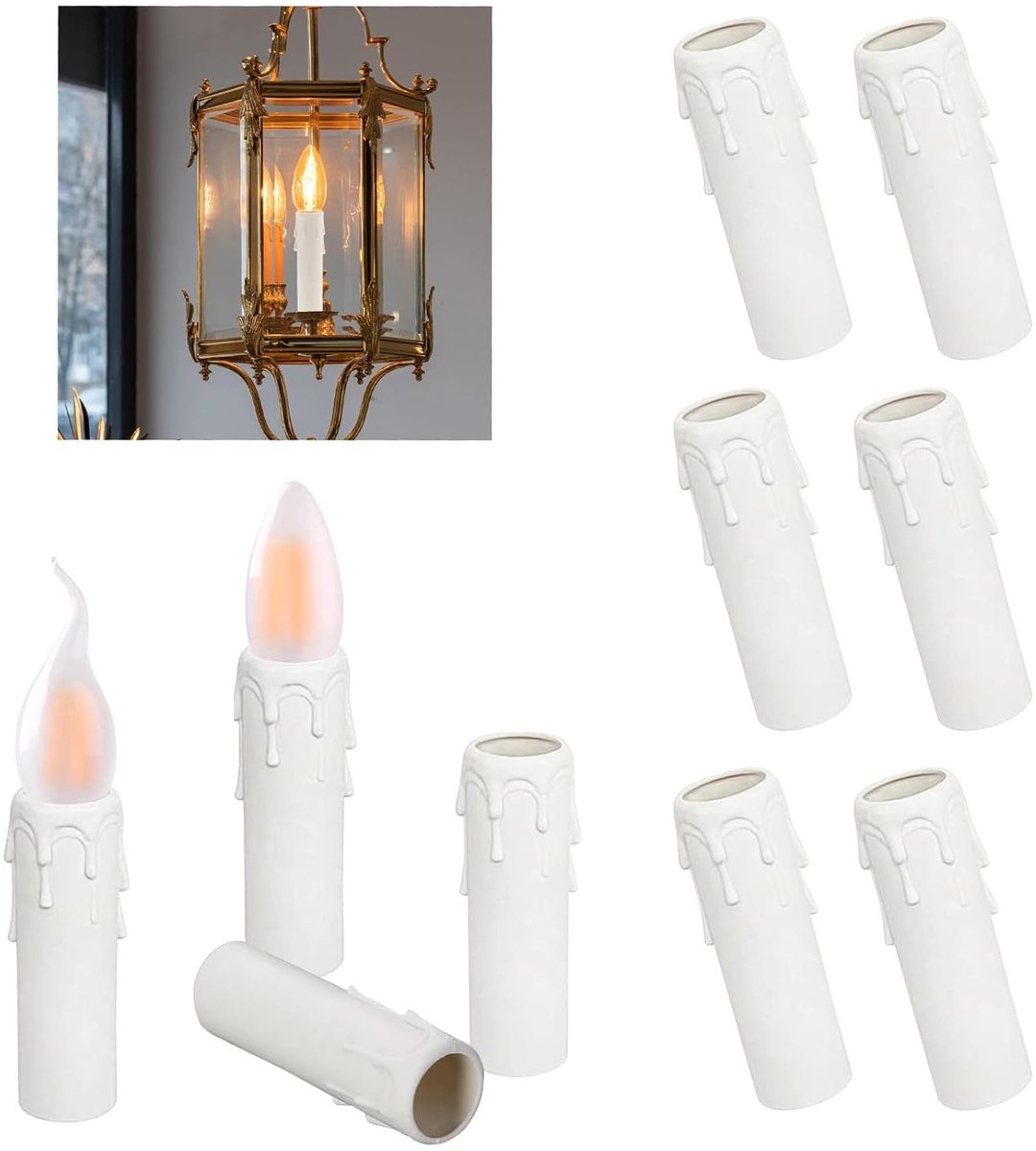 Chandelier Kaarsen Tubes, Kaarsen Lids voor Kandelaar, Kaarsenhouder met Druipkaarsen, Set van 10 Stuks voor Decoratie en Feestjes