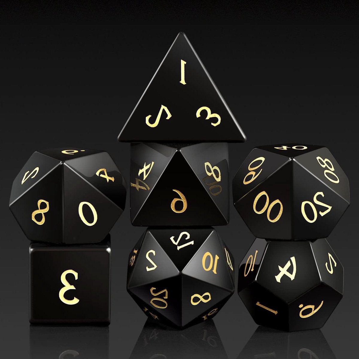 Obsidiaan Dobbelstenen Set - Edelsteen Dobbelstenen RPG - Tafelspel Avonturen - Natuurlijke Edelsteen Materiaal - 16mm 7 Stuks