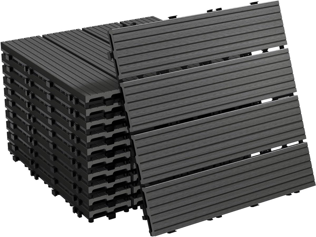 Terrastegels WPC - Vlondertegels Balkontegels - Buitenruimte Aankleden - Kliksysteem Met Afwatering - 30x30 cm 44 stuks - Antraciet
