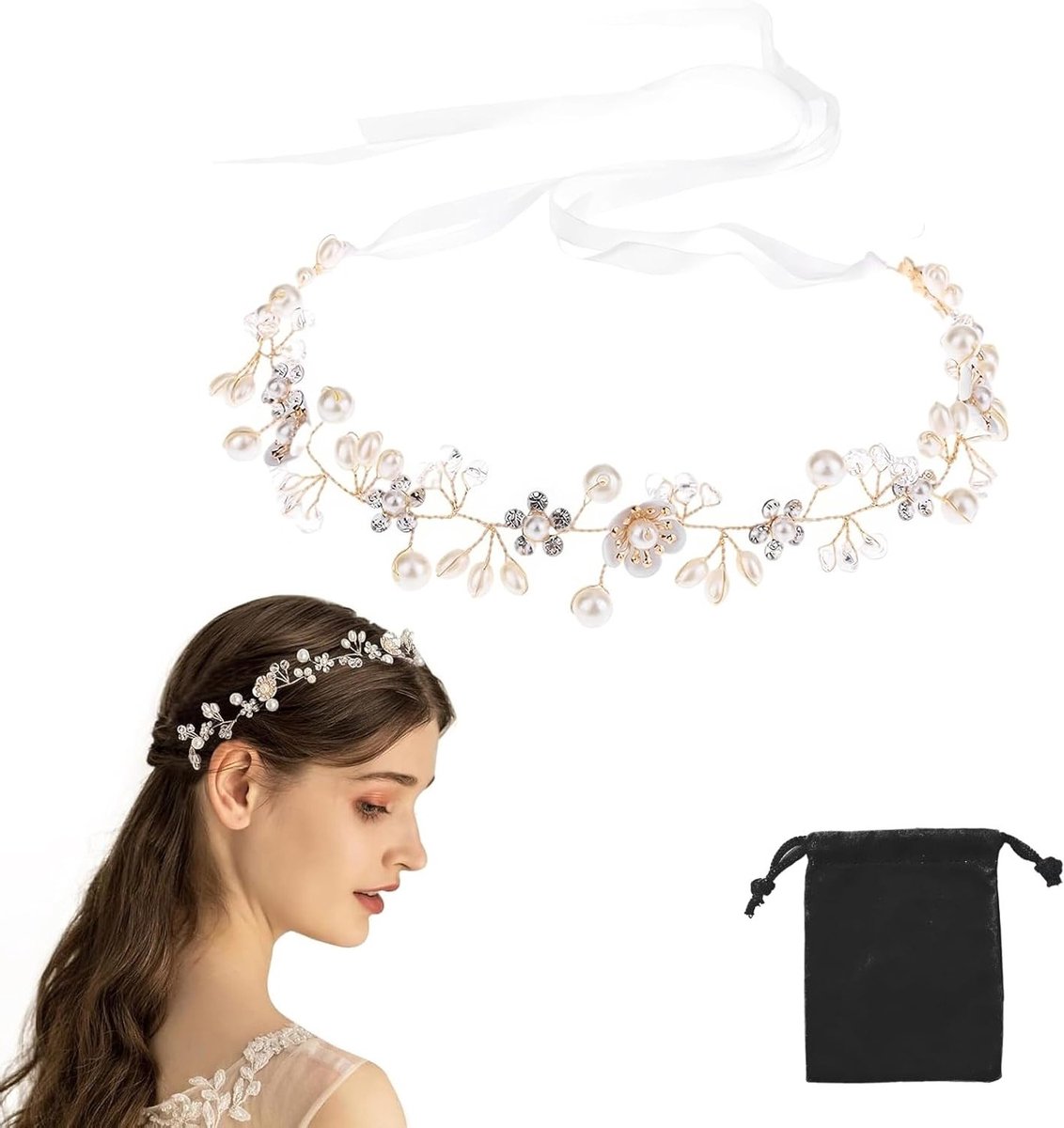 Elegante Haarband met Zilveren Kristallen voor Bruiden - Handgemaakte Vintage Hoofdband voor Trouwerij en Feestjes
