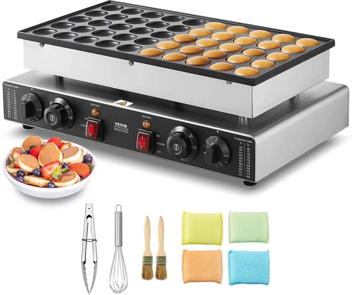 CORE Mini Pannenkoekmaker - Poffertjes - Poffertjesmaker - Pannenkoek - Wafelijzer - 50 Stuks - Non-stick - 1700W - 52x30x18cm