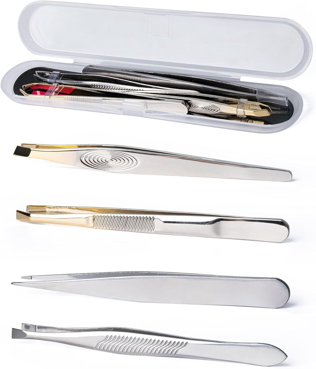 Professionele Set van 4 Stuks Precisie Tweezers voor Wimpers, Ogen en Splinters - RVS voor Mannen en Vrouwen