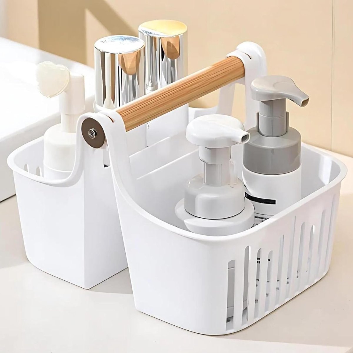 Draagbare Organiser met Bamboe Handvat voor Toiletten, Make-up en Sieraden - Ideaal voor Badkamer, Studentenhuis, Planken en Kasten - Duurzaam en Stijlvol