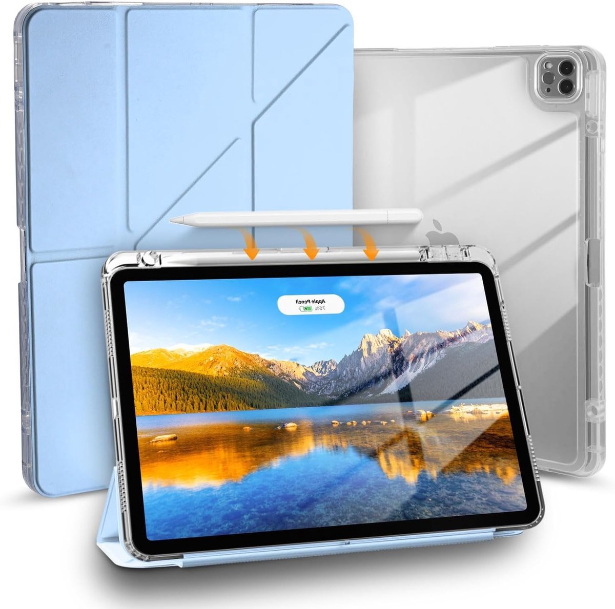 Afneembare magnetische beschermhoes voor tablet met penhouder, drievoudig opvouwbare standaard, geschikt voor 13 inch iPad Air, blauw en duurzaam ontwerp