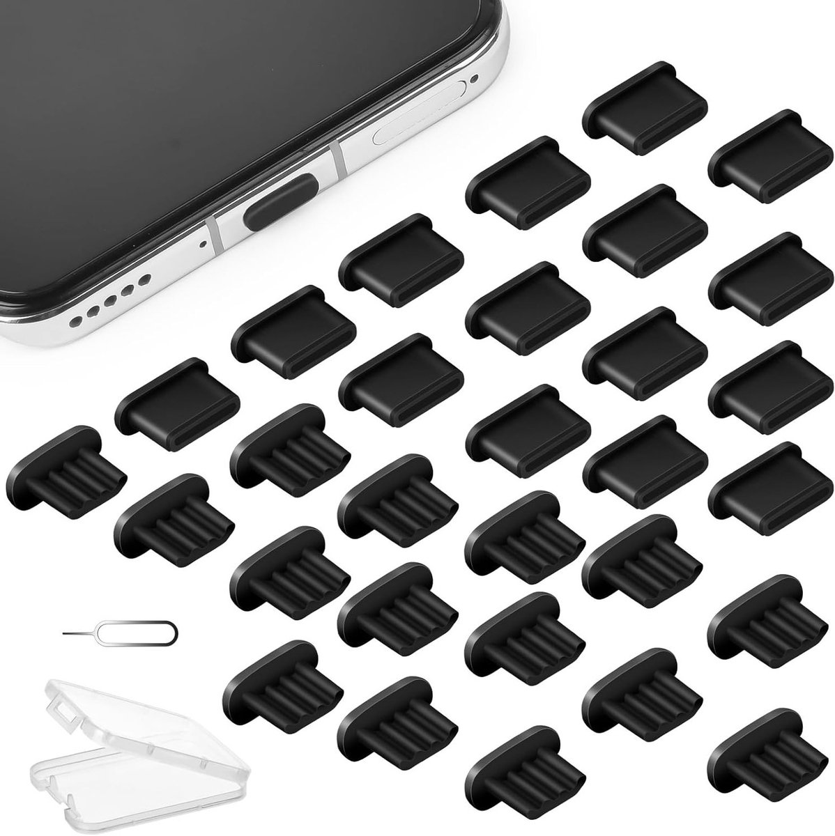 30 Stuks Mobiele Telefoon Stofbescherming, 15 USB C en 15 iPhone Stofpluggen, Siliconen Stofpluggen voor Telefoons, Bescherming tegen Stof en Vuil