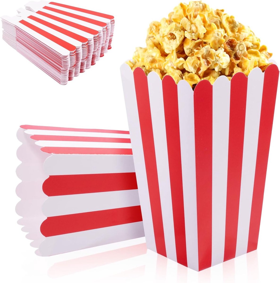 Kleine Popcorn Dozen Rood-Wit Gestreept - 60 Stuks Hittebestendige Popcornboxen voor Filmavonden, Feestjes en Verjaardagen