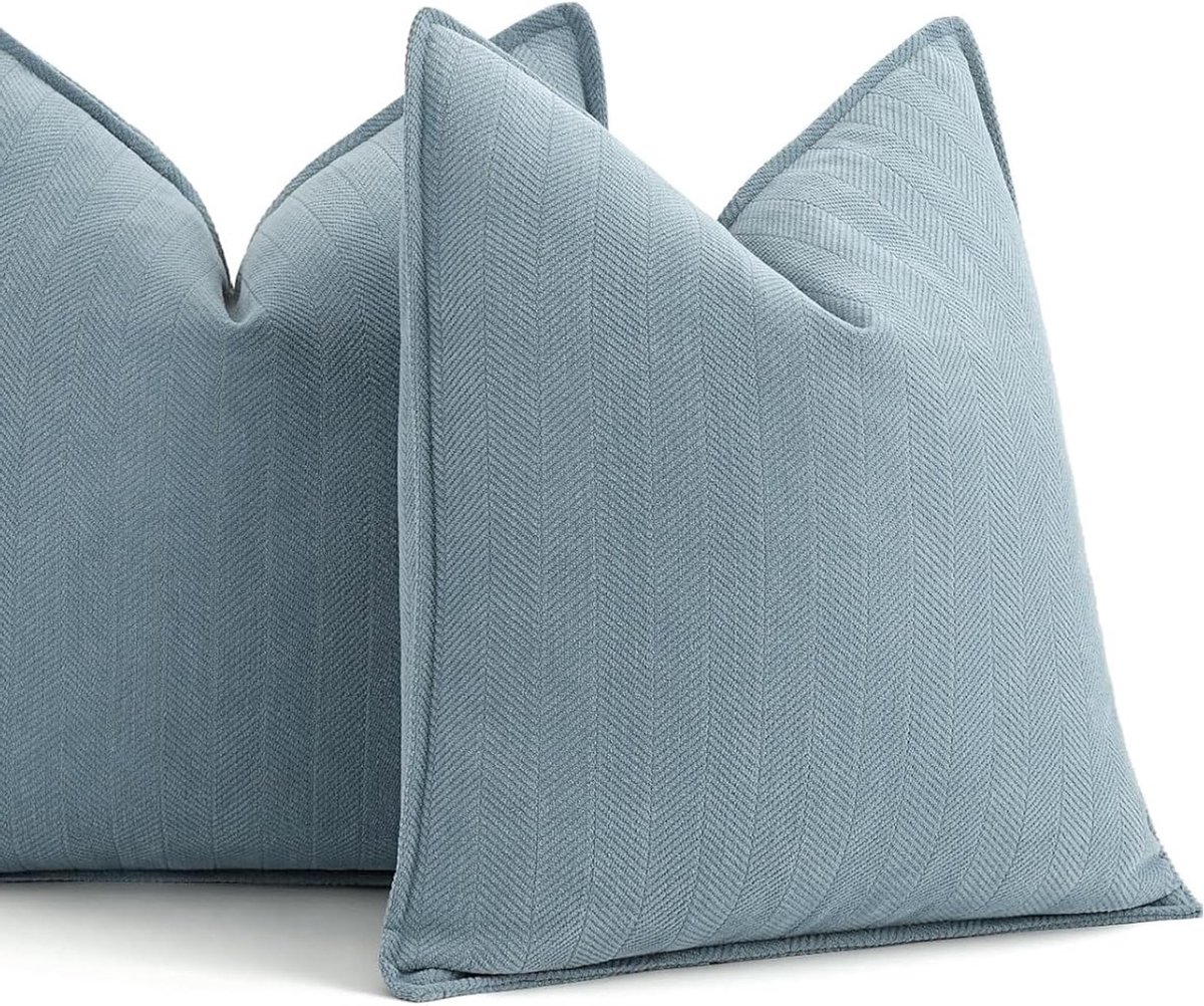 Decoratieve Kussenhoezen 45 x 45 cm, Set van 2 Vierkante Kussens voor Bank en Slaapkamer in Mistblauw