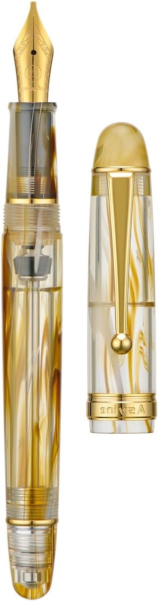 Vulpen met vacuüm navulling, bruin gemarmerd acryl, 1.1 mm penpunt voor kalligrafie en tekenkunst met etui set