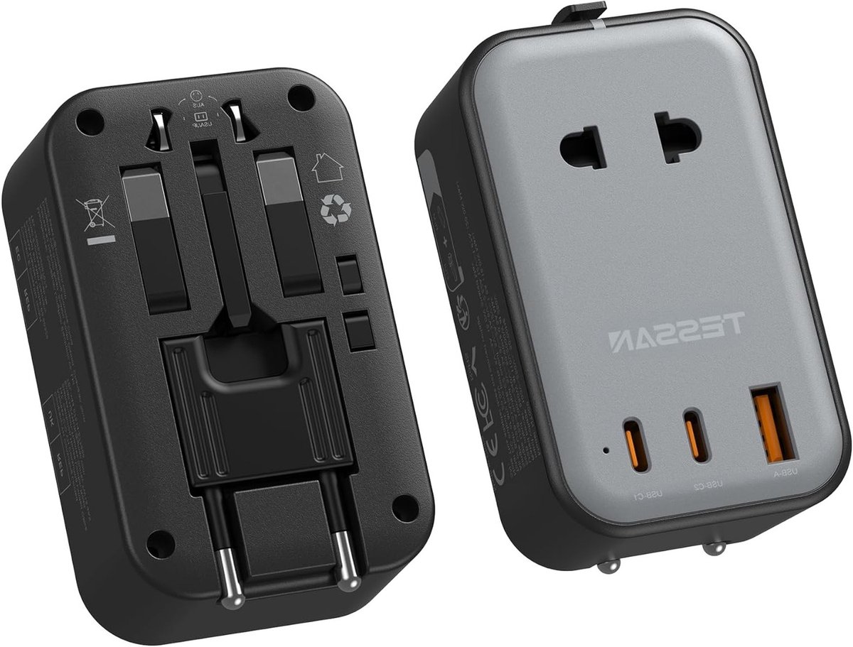 Wereldwijde Reisadapter met USB-C en 3 USB-poorten, Universele Stekkeradapter voor USA, UK, Japan en Australië
