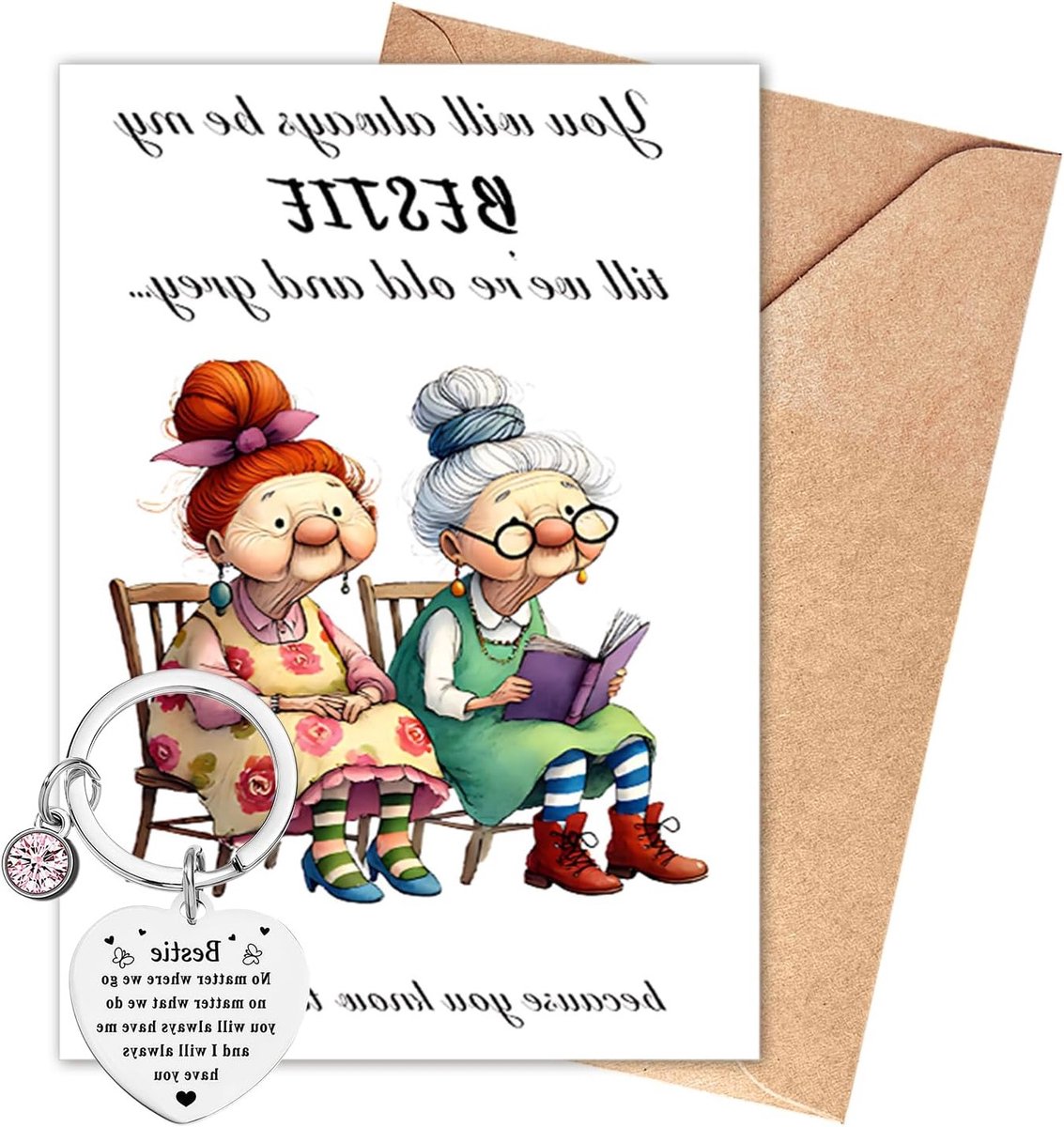Vrolijke Verjaardagskaart voor Vrouwen met Hart Sleutelhanger, Perfect Cadeau voor Beste Vriendin, Collega of Feestdagen