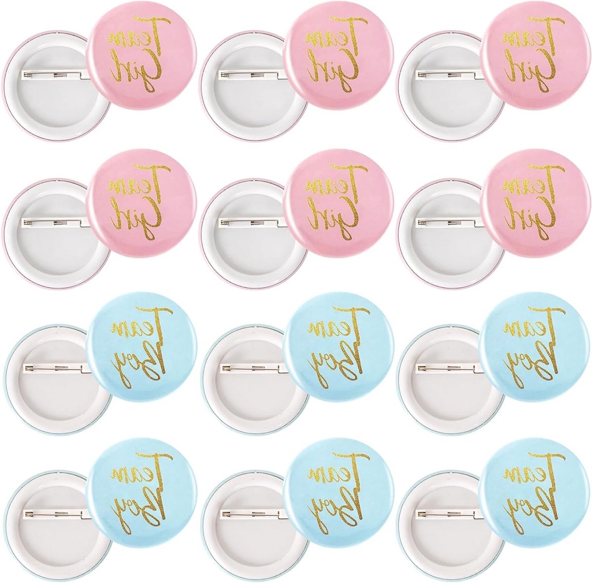 Gender Reveal Badges - 24 Stuks Pin Buttons voor Baby Shower, Team Boy en Team Girl, Feest Favorieten, Roze en Blauw