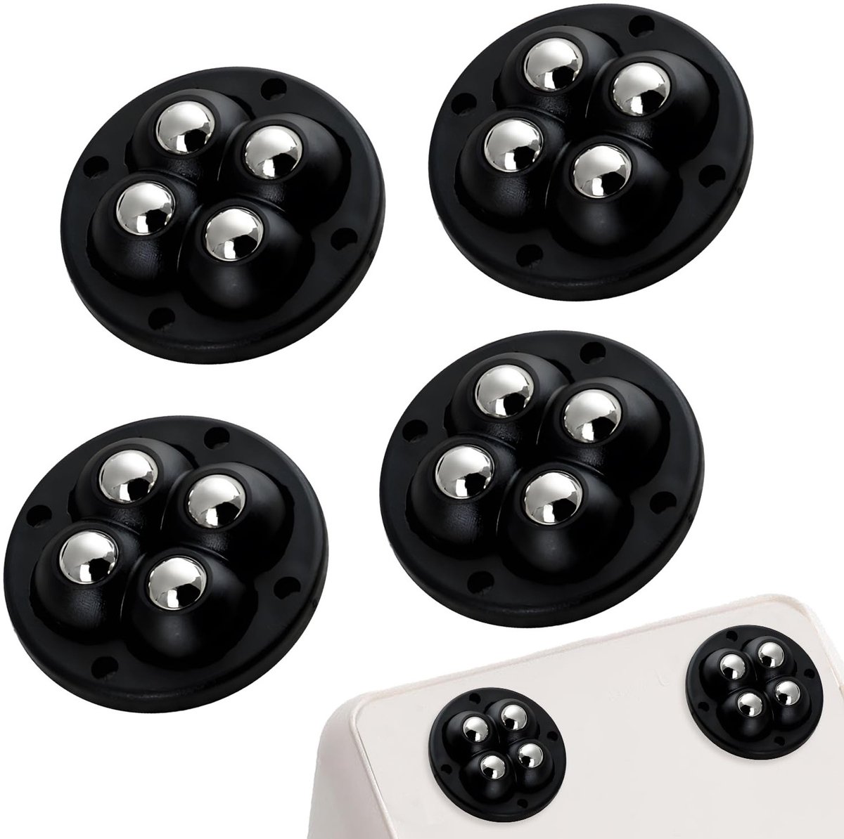 Set van 4 Zelfklevende Mini Balrollen 360° voor Stoelen en Kleine Meubels - Totale Capaciteit 30kg, Zwart