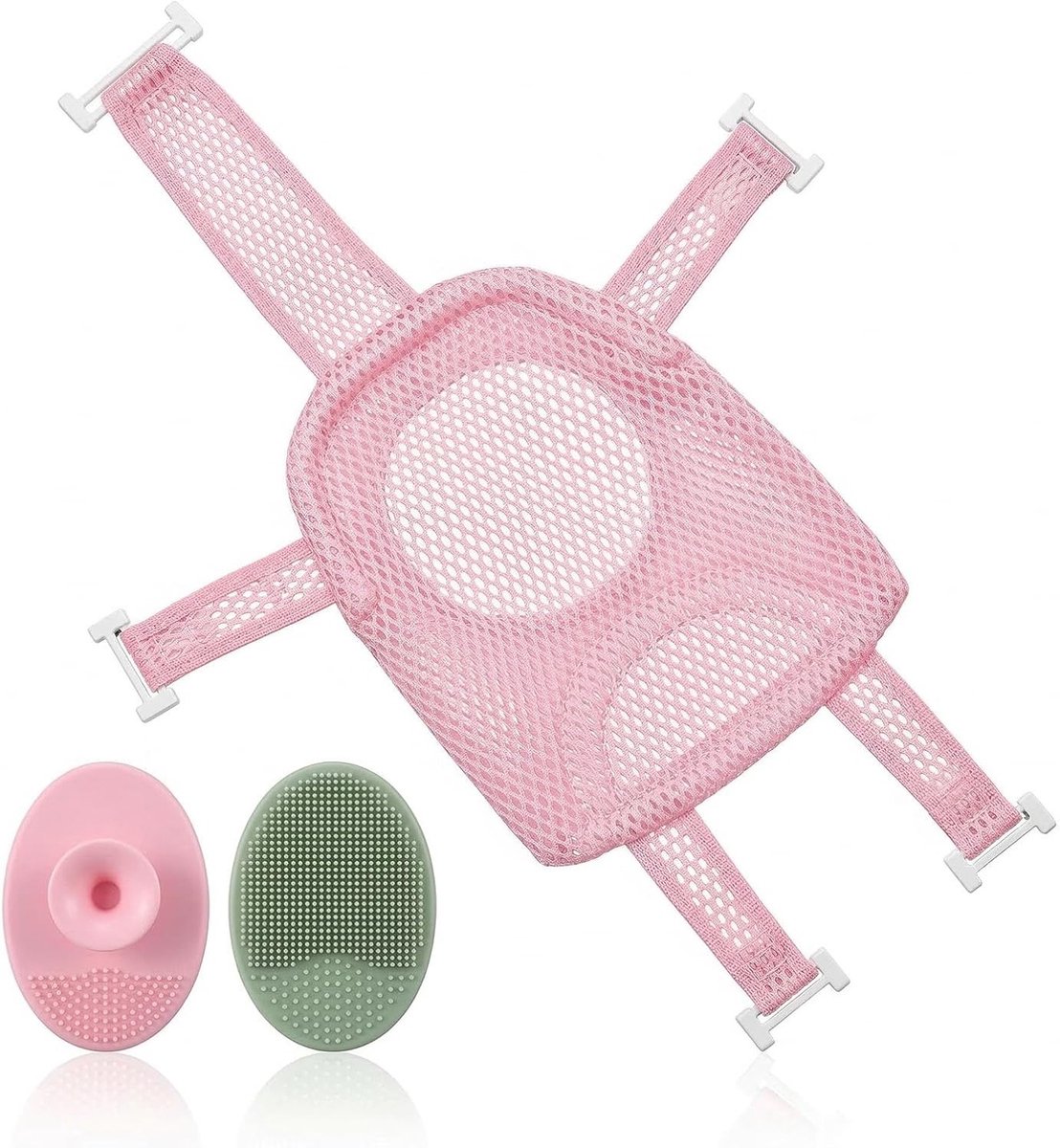 Antislip badhangmat voor baby's - Zithouder voor pasgeborenen, opvouwbaar en draagbaar met twee shampooborstels, ideaal voor veilig en comfortabel badderen