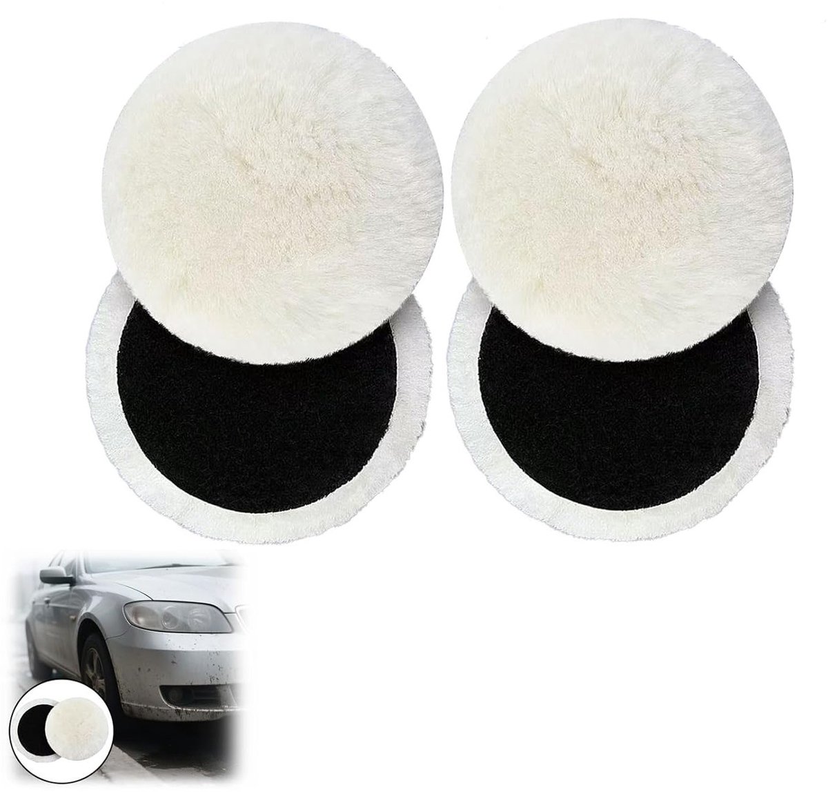 Polijstschijven 125 mm, 4 Stuks Lambswool Polijstpads voor Auto, Koplampen, Hout en Metaal, Geschikt voor Diverse Merken