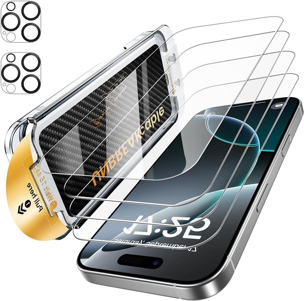 Set van 4 Screen Protectors en 2 Lens Protectors voor iPhone 16 Pro - 9H Schokbestendig Gehard Glas, Eenvoudige Installatie, Ultra HD Duidelijk