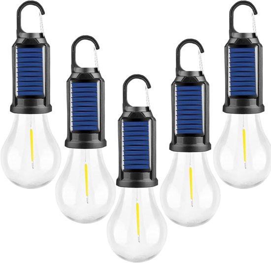 Set van 5 Oplaadbare LED Solar Tentlampen - Draagbare Campingverlichting met 3 Verlichtingsmodi, Ideaal voor Kamperen, Wandelen en Noodverlichting