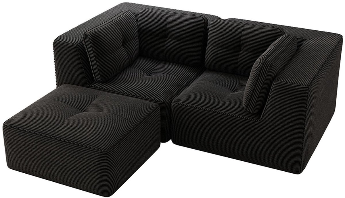 Komhtom Modulaire en aanpasbare hoekbank, L-vormige tweezitsbank zonder frame met verstelbare voetensteun, comfortabele Cord-stof, geschikt voor de woonkamer en de slaapkamer, zwart