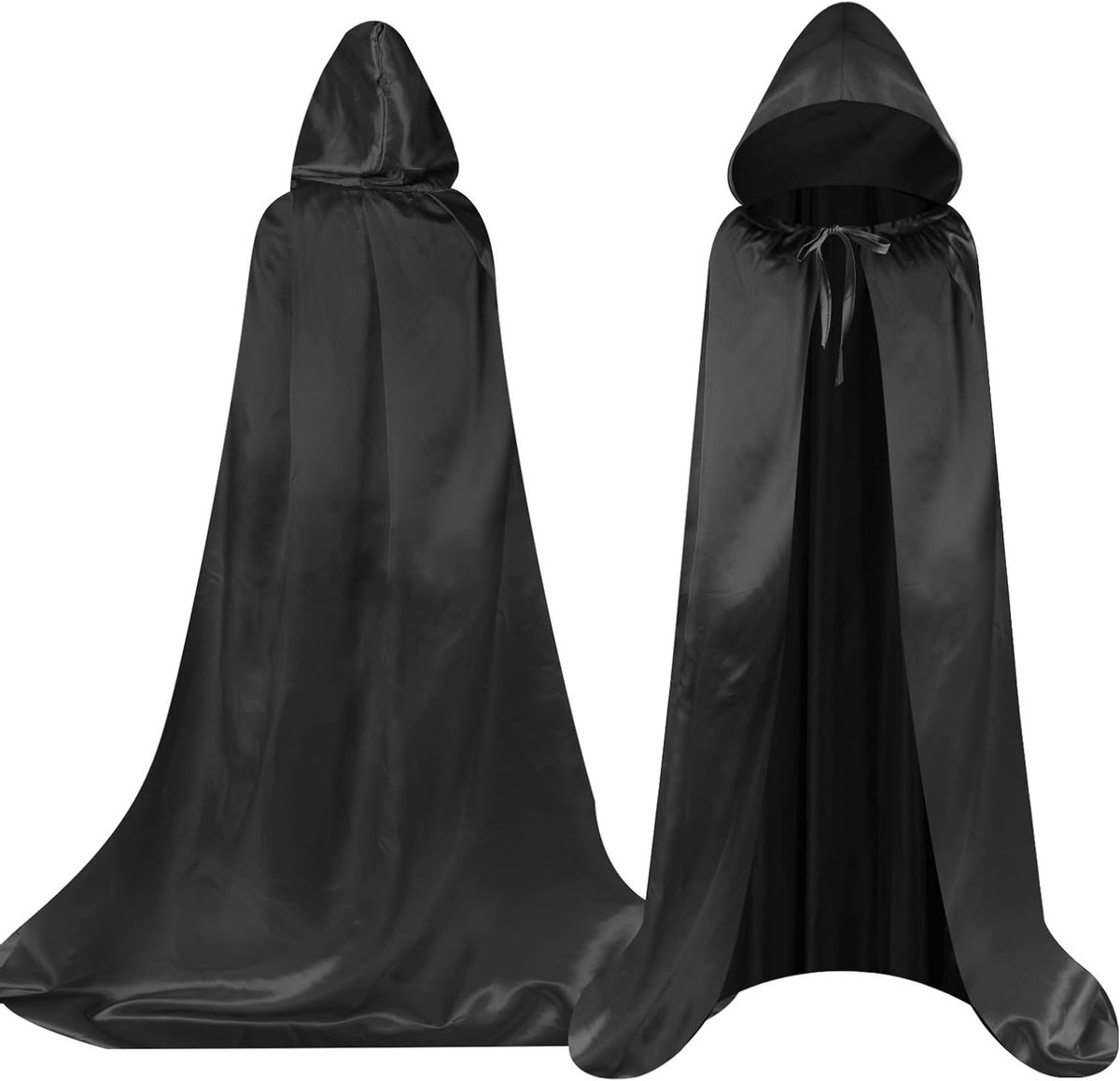 Zwarte Cape met Kap voor Halloween en Cosplay - Lange Hooded Cape voor Heksen en Tovenaars, Perfect voor Feestjes en Verkleedpartijen
