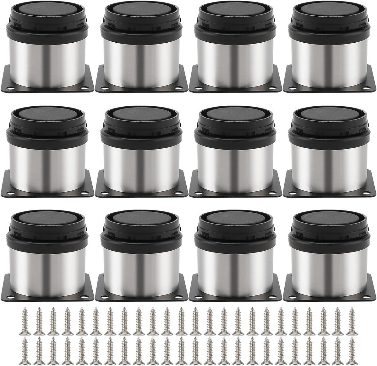 Verstelbare meubelpootset van 12 stuks, 50mm-65mm, roestvrijstalen ronde vervangingspoten voor meubels, ideaal voor banken en kasten, inclusief schroeven