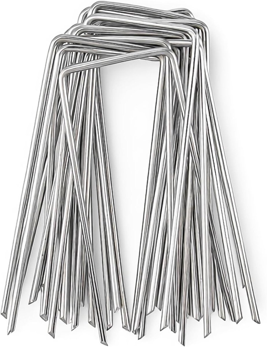 Stabiele grondankers voor tuin, 20 stuks U-vormige metalen pennen voor gras, onkruiddoek en fleece, 2.5 mm x 100 mm
