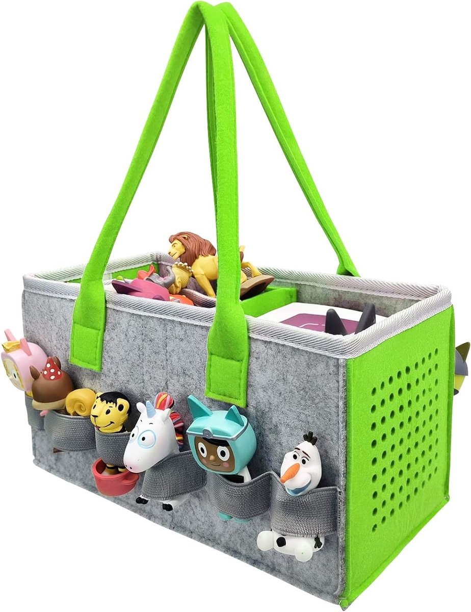 Tote bag voor transport en bescherming van Toniebox, geschikt voor 20-30 digitale Tonie poppetjes en accessoires, groen