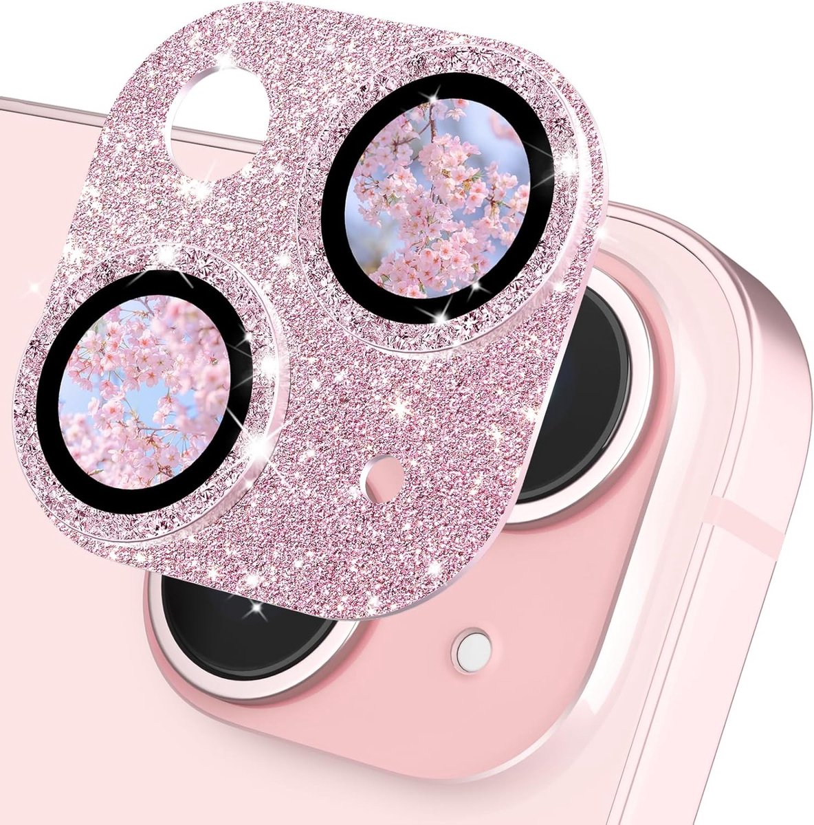 Glitter Pink Camera Bescherming voor iPhone 15/15 Plus - Ultra Duidelijke, Krasbestendige Film, Volledige Bedekking en 9H Hardheid voor Optimale Bescherming